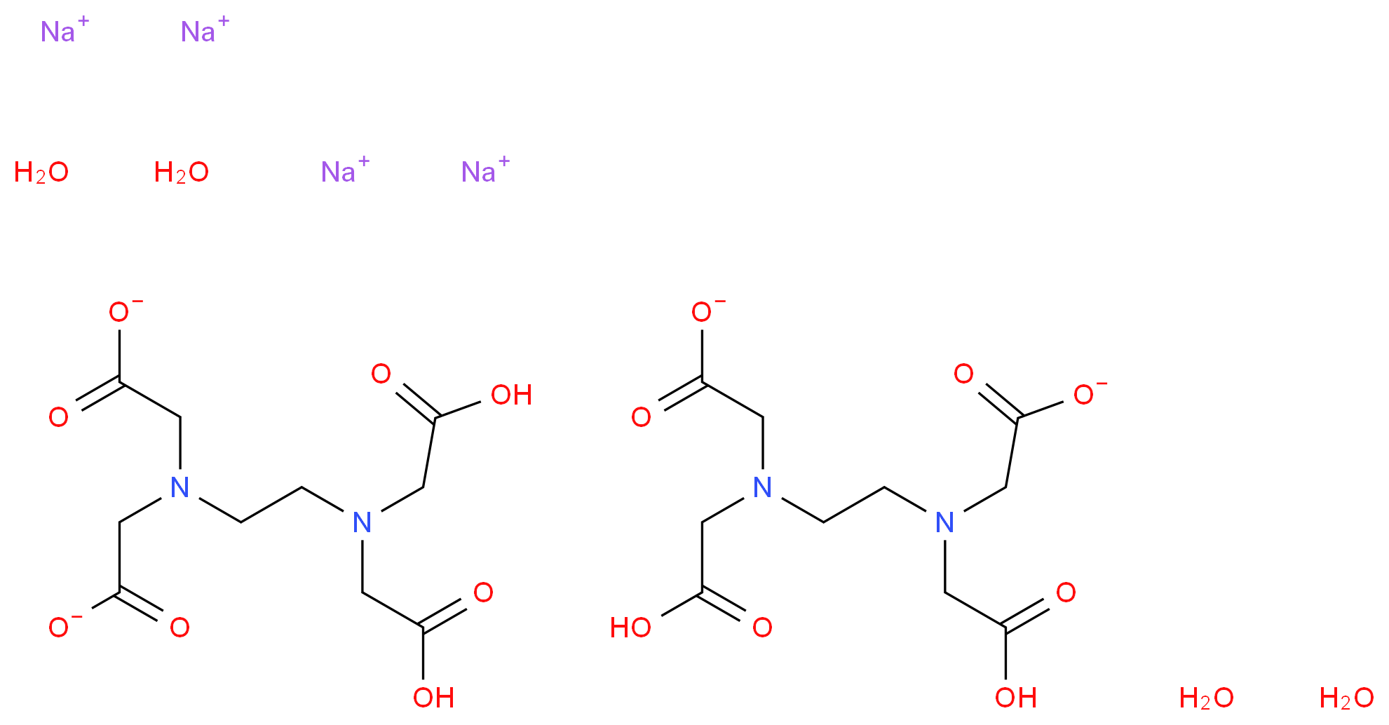 tetrasodium 2-({2-[(carboxylatomethyl)(carboxymethyl)amino]ethyl}(carboxymethyl)amino)acetate 2-({2-[bis(carboxymethyl)amino]ethyl}(carboxylatomethyl)amino)acetate tetrahydrate_分子结构_CAS_6381-92-6