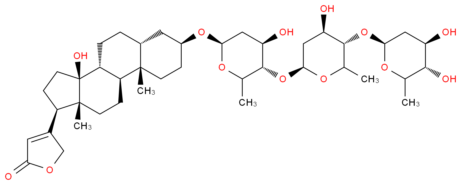 4-[(1S,2S,5S,7R,10R,11S,14R,15R)-5-{[(2R,4R,5S)-5-{[(2S,4R,5S)-5-{[(2S,4R,5S)-4,5-dihydroxy-6-methyloxan-2-yl]oxy}-4-hydroxy-6-methyloxan-2-yl]oxy}-4-hydroxy-6-methyloxan-2-yl]oxy}-11-hydroxy-2,15-dimethyltetracyclo[8.7.0.0<sup>2</sup>,<sup>7</sup>.0<sup>1</sup><sup>1</sup>,<sup>1</sup><sup>5</sup>]heptadecan-14-yl]-2,5-dihydrofuran-2-one_分子结构_CAS_71-63-6