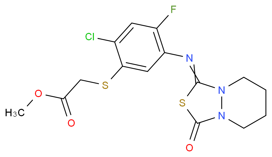 methyl 2-{[2-chloro-4-fluoro-5-({3-oxo-hexahydro-[1,3,4]thiadiazolo[3,4-a]pyridazin-1-ylidene}amino)phenyl]sulfanyl}acetate_分子结构_CAS_117337-19-6