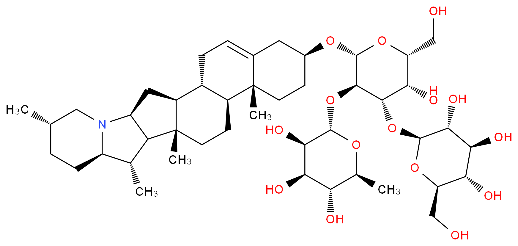 (2S,3R,4S,5S,6R)-2-{[(2R,3S,4S,5R,6R)-3-hydroxy-2-(hydroxymethyl)-6-{[(1S,2S,7S,10R,11S,14S,15R,16S,17R,20S,23S)-10,14,16,20-tetramethyl-22-azahexacyclo[12.10.0.0<sup>2</sup>,<sup>1</sup><sup>1</sup>.0<sup>5</sup>,<sup>1</sup><sup>0</sup>.0<sup>1</sup><sup>5</sup>,<sup>2</sup><sup>3</sup>.0<sup>1</sup><sup>7</sup>,<sup>2</sup><sup>2</sup>]tetracos-4-en-7-yl]oxy}-5-{[(2S,3R,4R,5R,6S)-3,4,5-trihydroxy-6-methyloxan-2-yl]oxy}oxan-4-yl]oxy}-6-(hydroxymethyl)oxane-3,4,5-triol_分子结构_CAS_20562-02-1