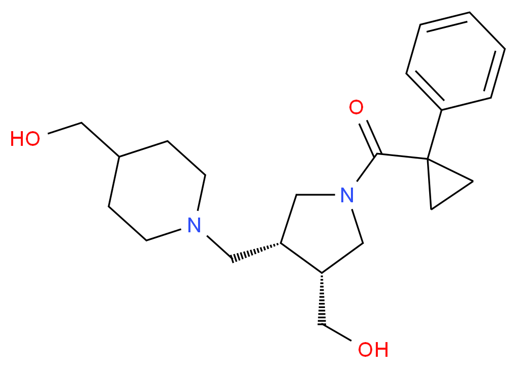 [1-({(3R*,4R*)-4-(hydroxymethyl)-1-[(1-phenylcyclopropyl)carbonyl]pyrrolidin-3-yl}methyl)piperidin-4-yl]methanol_分子结构_CAS_)