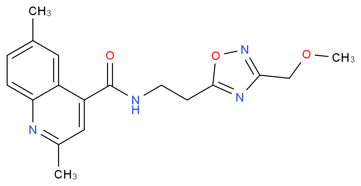 N-{2-[3-(methoxymethyl)-1,2,4-oxadiazol-5-yl]ethyl}-2,6-dimethyl-4-quinolinecarboxamide_分子结构_CAS_)