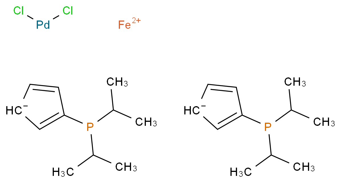 λ<sup>2</sup>-iron(2+) ion bis(3-[bis(propan-2-yl)phosphanyl]cyclopenta-2,4-dien-1-ide) dichloropalladium_分子结构_CAS_215788-65-1