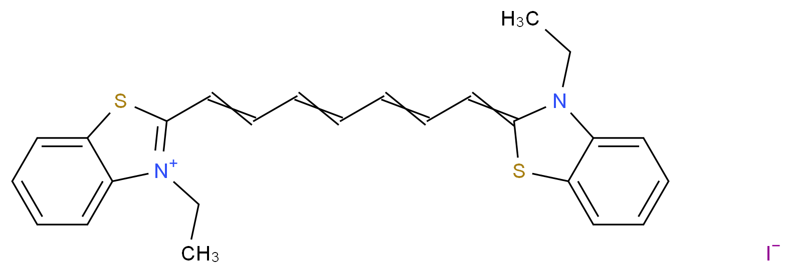 3-ethyl-2-[7-(3-ethyl-2,3-dihydro-1,3-benzothiazol-2-ylidene)hepta-1,3,5-trien-1-yl]-1,3-benzothiazol-3-ium iodide_分子结构_CAS_3071-70-3