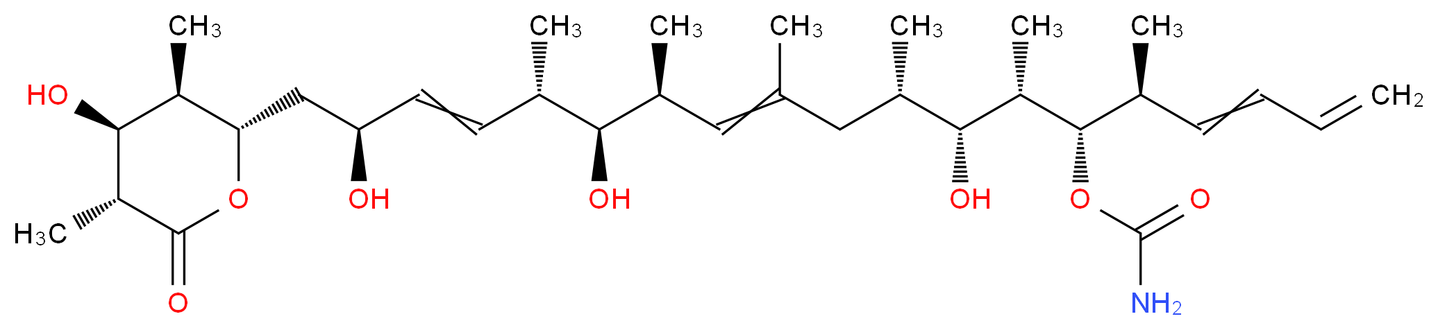 (5S,6S,7S,8R,9S,13S,14S,15S,18S)-8,14,18-trihydroxy-19-[(2S,3R,4S,5R)-4-hydroxy-3,5-dimethyl-6-oxooxan-2-yl]-5,7,9,11,13,15-hexamethylnonadeca-1,3,11,16-tetraen-6-yl carbamate_分子结构_CAS_127943-53-7