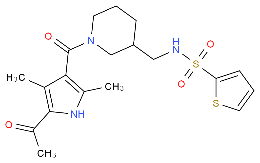 N-({1-[(5-acetyl-2,4-dimethyl-1H-pyrrol-3-yl)carbonyl]-3-piperidinyl}methyl)-2-thiophenesulfonamide_分子结构_CAS_)