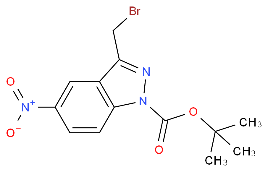 1H-INDAZOLE-1-CARBOXYLIC ACID, 3-(BROMOMETHYL)-5-NITRO-, 1,1-DIMETHYLETHYL ESTER_分子结构_CAS_942189-50-6)