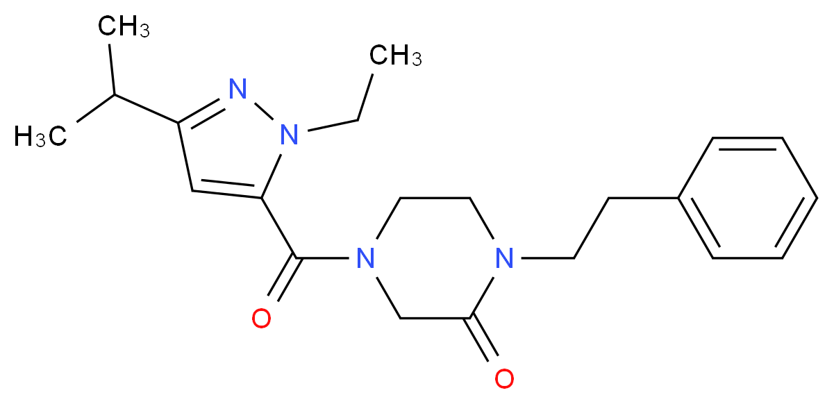 4-[(1-ethyl-3-isopropyl-1H-pyrazol-5-yl)carbonyl]-1-(2-phenylethyl)-2-piperazinone_分子结构_CAS_)