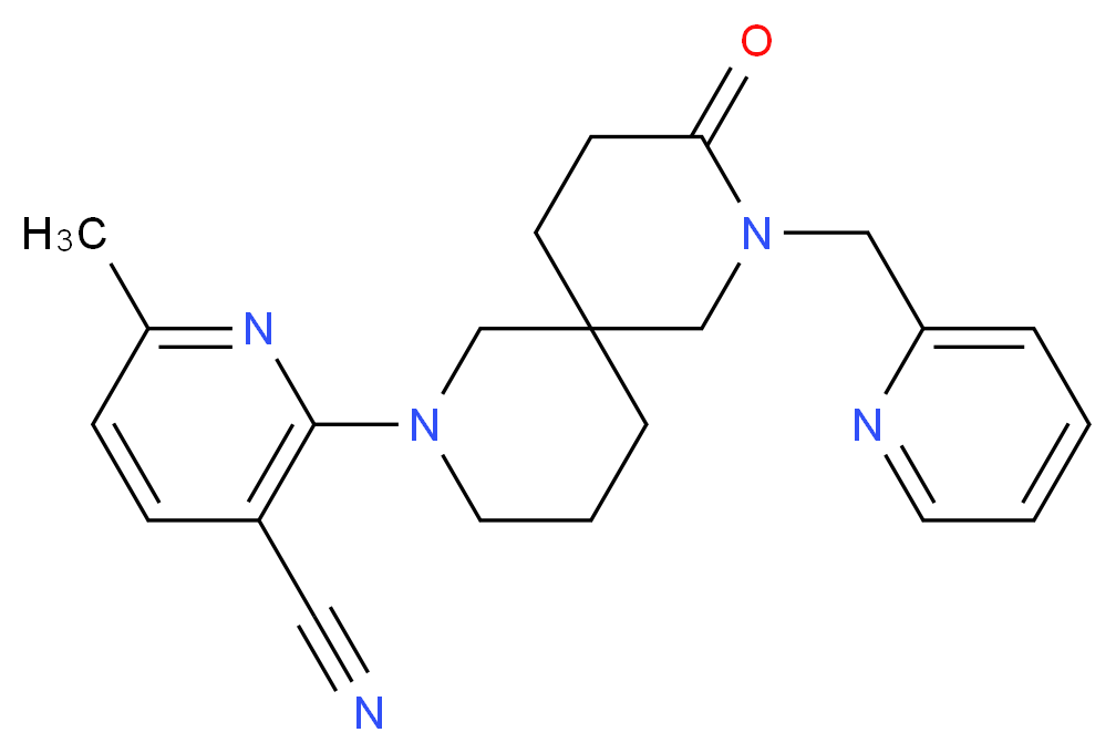 6-methyl-2-[9-oxo-8-(2-pyridinylmethyl)-2,8-diazaspiro[5.5]undec-2-yl]nicotinonitrile_分子结构_CAS_)