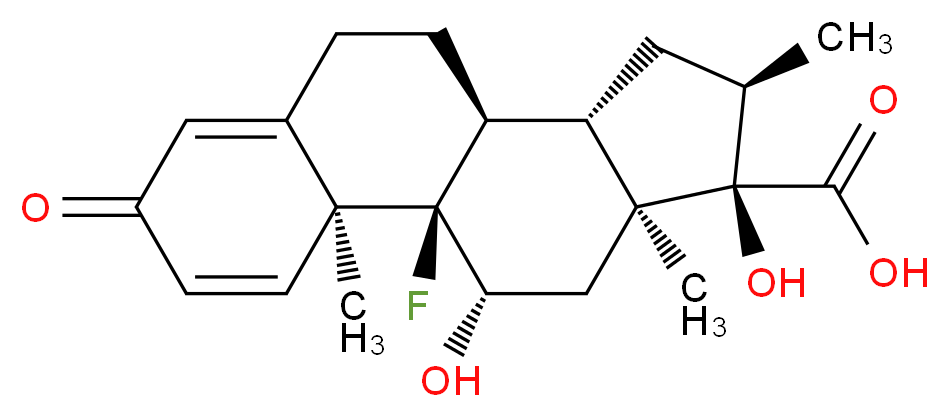 (1R,2S,10S,11S,13R,14R,15S,17S)-1-fluoro-14,17-dihydroxy-2,13,15-trimethyl-5-oxotetracyclo[8.7.0.0<sup>2</sup>,<sup>7</sup>.0<sup>1</sup><sup>1</sup>,<sup>1</sup><sup>5</sup>]heptadeca-3,6-diene-14-carboxylic acid_分子结构_CAS_37927-01-8