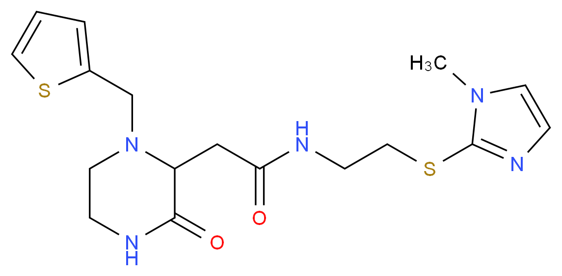 N-{2-[(1-methyl-1H-imidazol-2-yl)thio]ethyl}-2-[3-oxo-1-(2-thienylmethyl)-2-piperazinyl]acetamide_分子结构_CAS_)