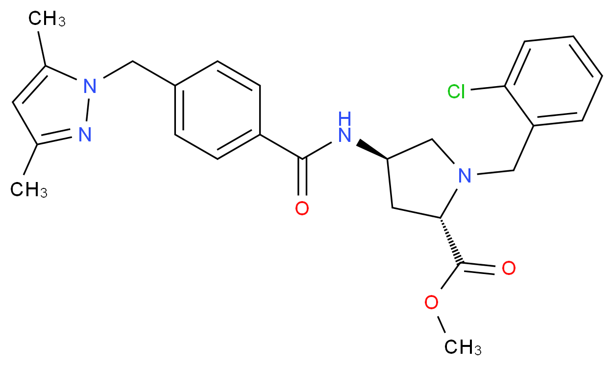 methyl (4R)-1-(2-chlorobenzyl)-4-({4-[(3,5-dimethyl-1H-pyrazol-1-yl)methyl]benzoyl}amino)-L-prolinate_分子结构_CAS_)