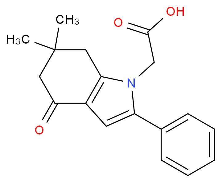 (6,6-Dimethyl-4-oxo-2-phenyl-4,5,6,7-tetrahydro-indol-1-yl)-acetic acid_分子结构_CAS_121626-22-0)