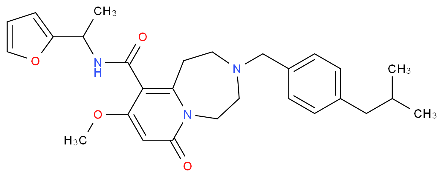 N-[1-(2-furyl)ethyl]-3-(4-isobutylbenzyl)-9-methoxy-7-oxo-1,2,3,4,5,7-hexahydropyrido[1,2-d][1,4]diazepine-10-carboxamide_分子结构_CAS_)