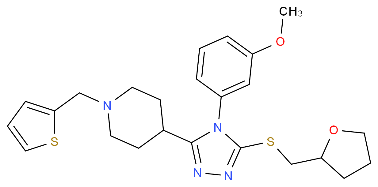 4-{4-(3-methoxyphenyl)-5-[(tetrahydro-2-furanylmethyl)thio]-4H-1,2,4-triazol-3-yl}-1-(2-thienylmethyl)piperidine_分子结构_CAS_)