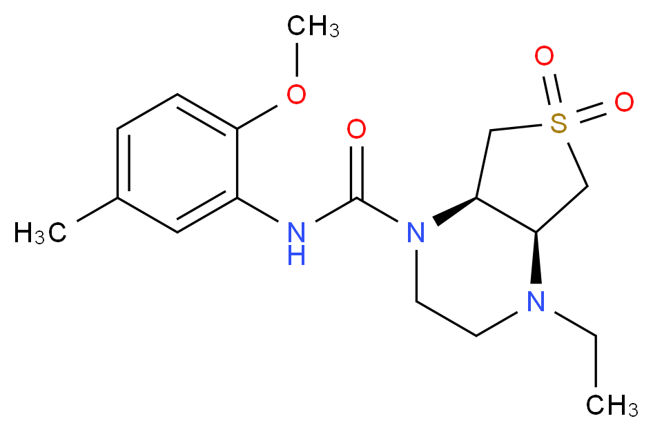 (4aS*,7aR*)-4-ethyl-N-(2-methoxy-5-methylphenyl)hexahydrothieno[3,4-b]pyrazine-1(2H)-carboxamide 6,6-dioxide_分子结构_CAS_)