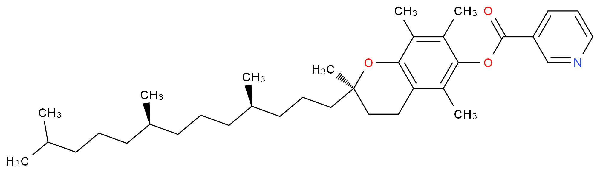 (2R)-2,5,7,8-tetramethyl-2-[(4R,8R)-4,8,12-trimethyltridecyl]-3,4-dihydro-2H-1-benzopyran-6-yl pyridine-3-carboxylate_分子结构_CAS_51898-34-1