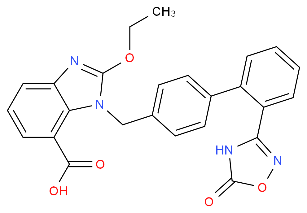 2-ethoxy-1-({4-[2-(5-oxo-4,5-dihydro-1,2,4-oxadiazol-3-yl)phenyl]phenyl}methyl)-1H-1,3-benzodiazole-7-carboxylic acid_分子结构_CAS_147403-03-0