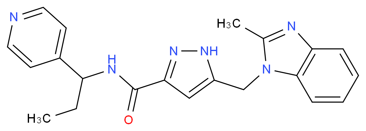 5-[(2-methyl-1H-benzimidazol-1-yl)methyl]-N-[1-(4-pyridinyl)propyl]-1H-pyrazole-3-carboxamide_分子结构_CAS_)