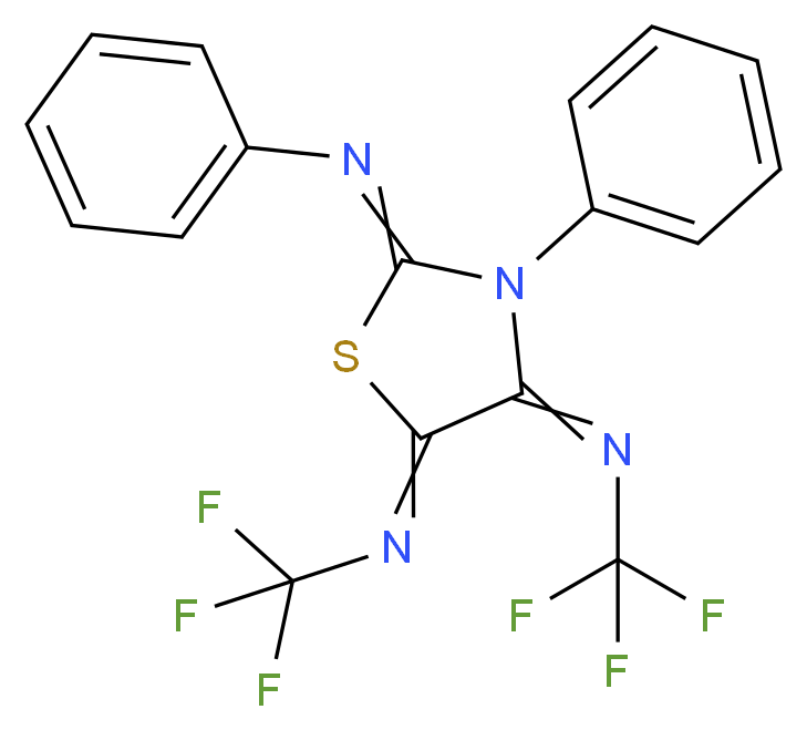 2-N,3-diphenyl-4-N,5-N-bis(trifluoromethyl)-1,3-thiazolidine-2,4,5-triimine_分子结构_CAS_37893-02-0