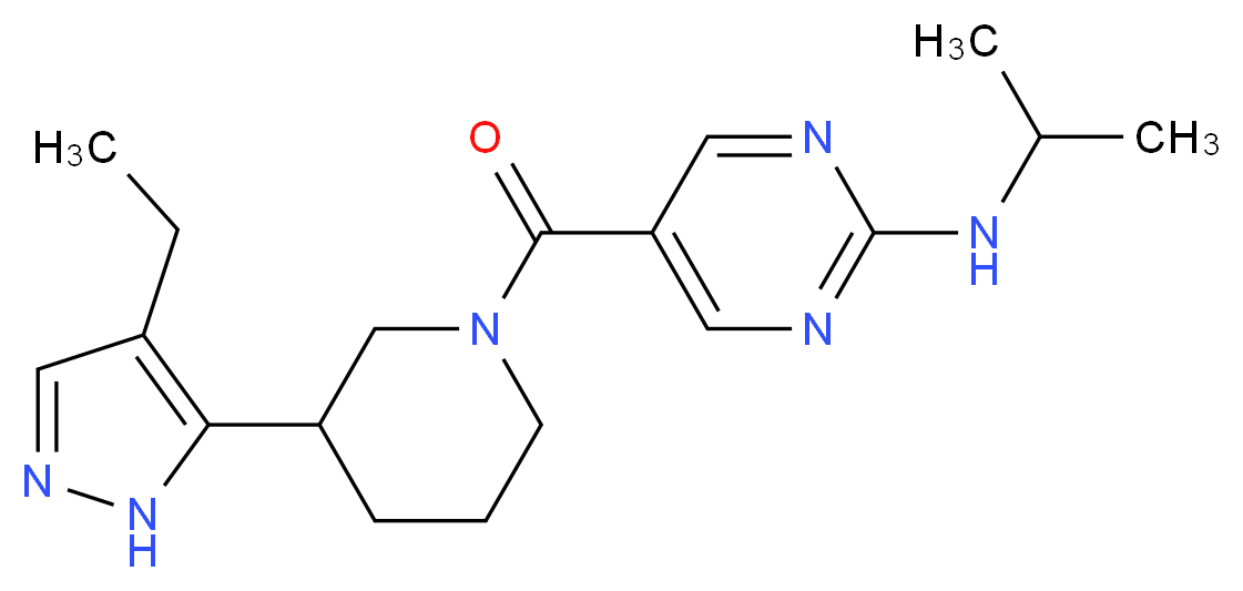 5-{[3-(4-ethyl-1H-pyrazol-5-yl)piperidin-1-yl]carbonyl}-N-isopropylpyrimidin-2-amine_分子结构_CAS_)