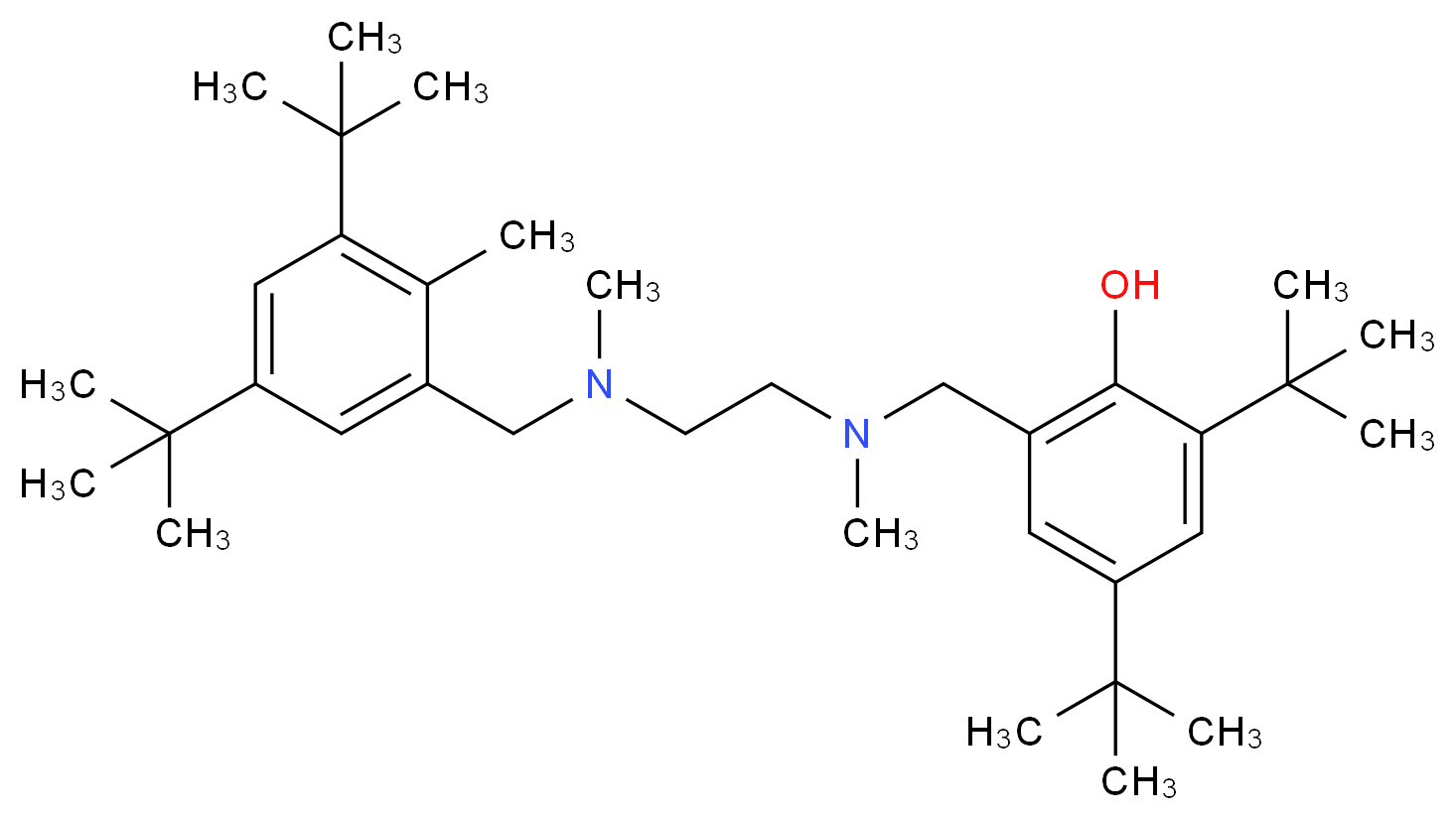 2,4-di-tert-butyl-6-{[(2-{[(3,5-di-tert-butyl-2-methylphenyl)methyl](methyl)amino}ethyl)(methyl)amino]methyl}phenol_分子结构_CAS_886362-16-9
