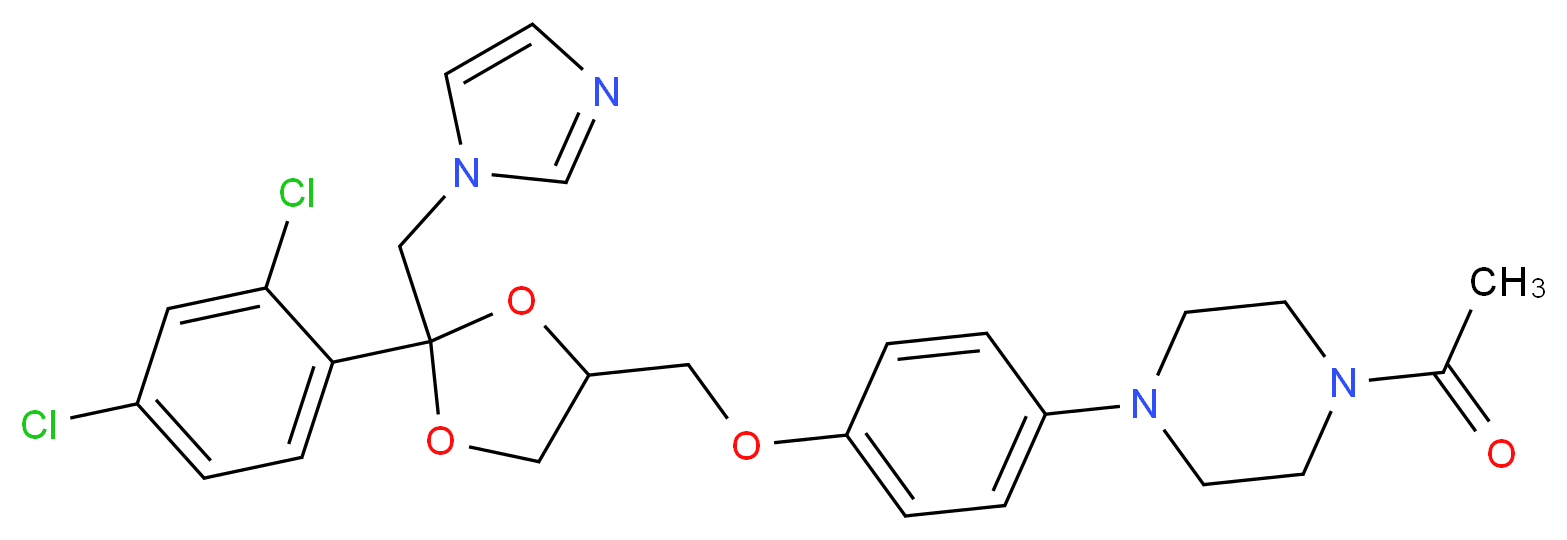 1-[4-(4-{[2-(2,4-dichlorophenyl)-2-(1H-imidazol-1-ylmethyl)-1,3-dioxolan-4-yl]methoxy}phenyl)piperazin-1-yl]ethan-1-one_分子结构_CAS_65277-42-1