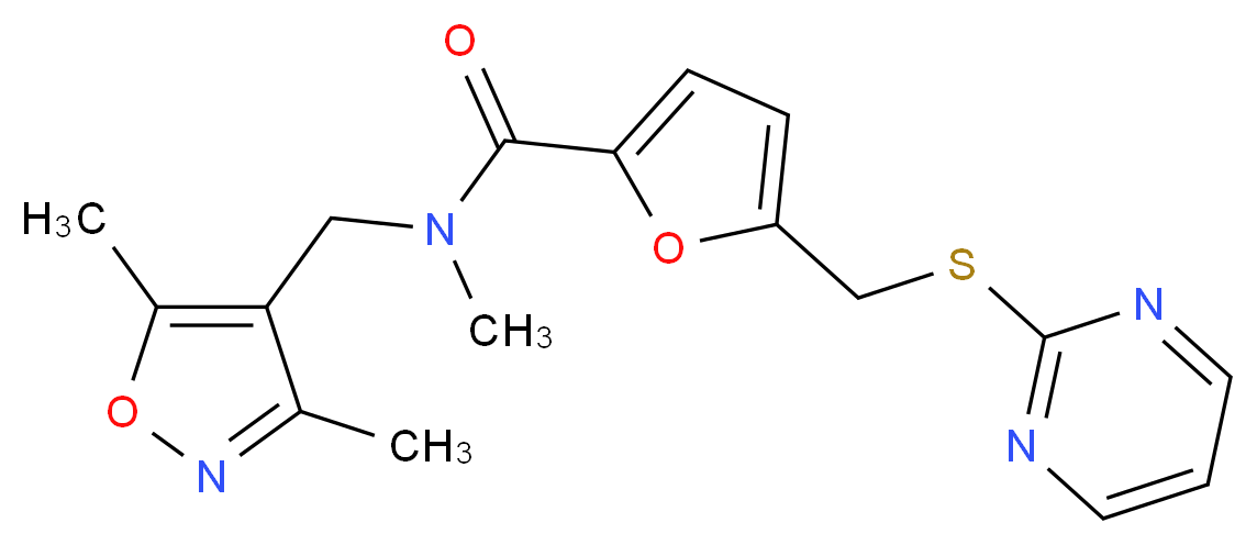 N-[(3,5-dimethylisoxazol-4-yl)methyl]-N-methyl-5-[(pyrimidin-2-ylthio)methyl]-2-furamide_分子结构_CAS_)