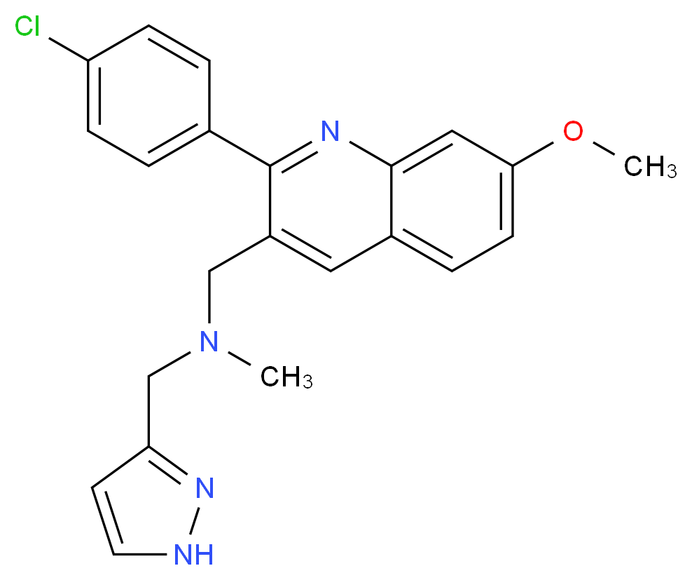 1-[2-(4-chlorophenyl)-7-methoxy-3-quinolinyl]-N-methyl-N-(1H-pyrazol-3-ylmethyl)methanamine_分子结构_CAS_)
