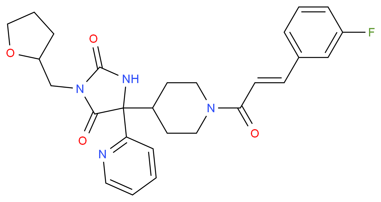 5-{1-[(2E)-3-(3-fluorophenyl)-2-propenoyl]-4-piperidinyl}-5-(2-pyridinyl)-3-(tetrahydro-2-furanylmethyl)-2,4-imidazolidinedione_分子结构_CAS_)