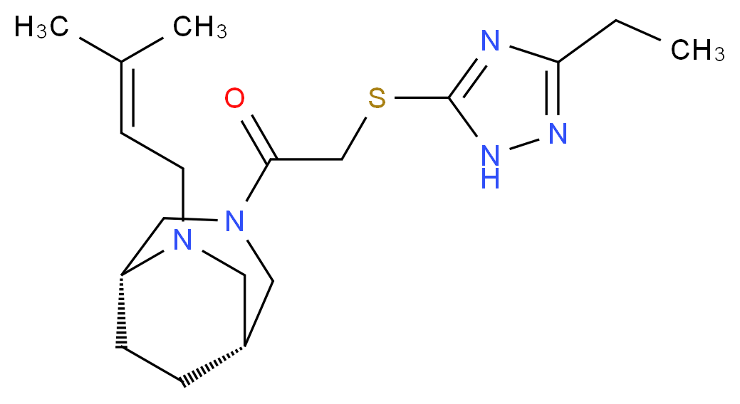 (1R*,5R*)-3-{[(3-ethyl-1H-1,2,4-triazol-5-yl)thio]acetyl}-6-(3-methyl-2-buten-1-yl)-3,6-diazabicyclo[3.2.2]nonane_分子结构_CAS_)