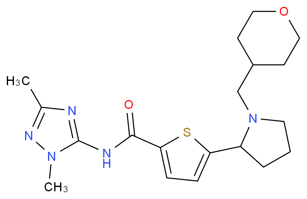 N-(1,3-dimethyl-1H-1,2,4-triazol-5-yl)-5-[1-(tetrahydro-2H-pyran-4-ylmethyl)-2-pyrrolidinyl]-2-thiophenecarboxamide_分子结构_CAS_)