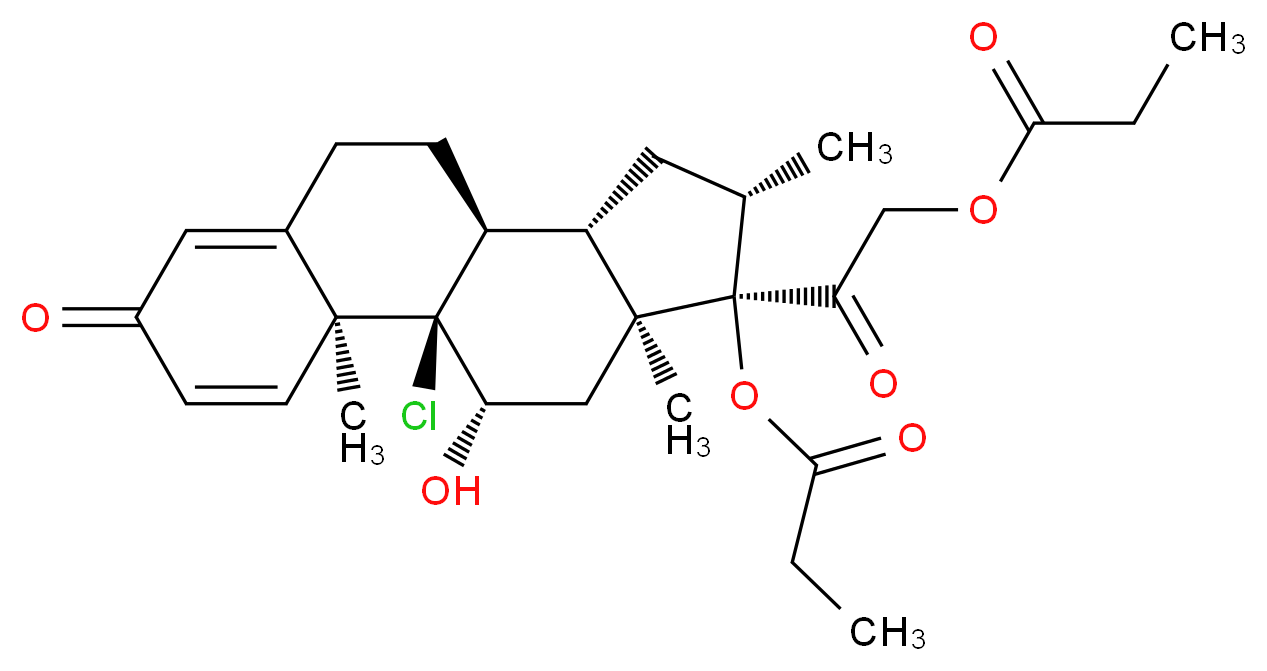 2-[(1R,2S,10S,11S,13S,14R,15S,17S)-1-chloro-17-hydroxy-2,13,15-trimethyl-5-oxo-14-(propanoyloxy)tetracyclo[8.7.0.0?,?.0??,??]heptadeca-3,6-dien-14-yl]-2-oxoethyl propanoate_分子结构_CAS_5534-09-8