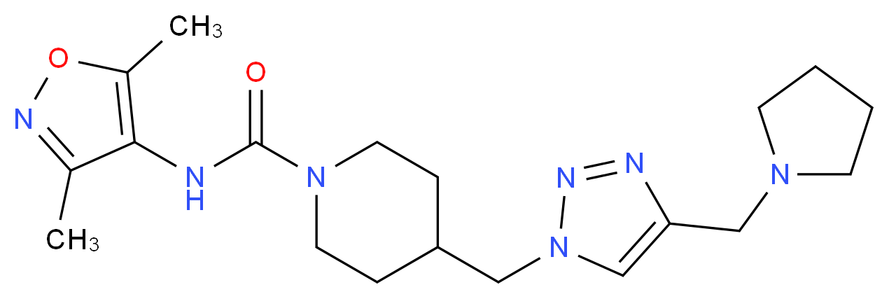 N-(3,5-dimethylisoxazol-4-yl)-4-{[4-(pyrrolidin-1-ylmethyl)-1H-1,2,3-triazol-1-yl]methyl}piperidine-1-carboxamide_分子结构_CAS_)