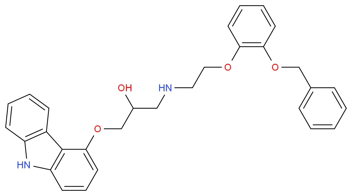 {2-[2-(benzyloxy)phenoxy]ethyl}[3-(9H-carbazol-4-yloxy)-2-hydroxypropyl]amine_分子结构_CAS_72955-92-1