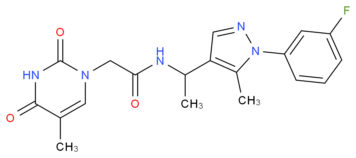 N-{1-[1-(3-fluorophenyl)-5-methyl-1H-pyrazol-4-yl]ethyl}-2-(5-methyl-2,4-dioxo-3,4-dihydropyrimidin-1(2H)-yl)acetamide_分子结构_CAS_)