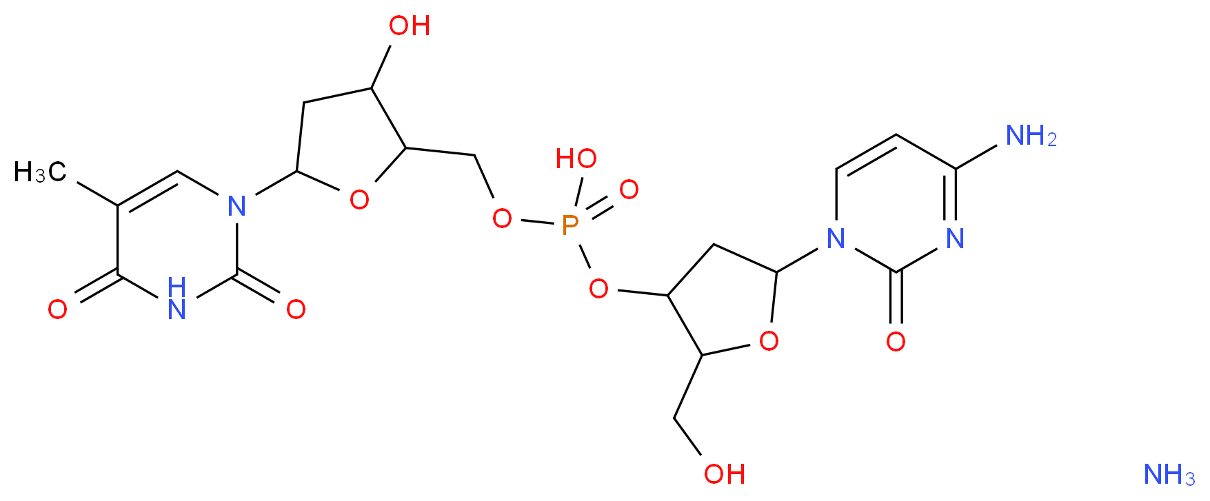 {[5-(4-amino-2-oxo-1,2-dihydropyrimidin-1-yl)-2-(hydroxymethyl)oxolan-3-yl]oxy}({[3-hydroxy-5-(5-methyl-2,4-dioxo-1,2,3,4-tetrahydropyrimidin-1-yl)oxolan-2-yl]methoxy})phosphinic acid amine_分子结构_CAS_77710-60-2