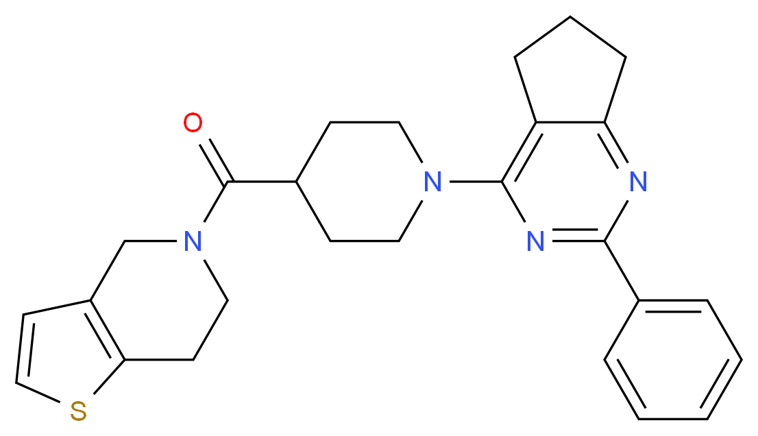 5-{[1-(2-phenyl-6,7-dihydro-5H-cyclopenta[d]pyrimidin-4-yl)-4-piperidinyl]carbonyl}-4,5,6,7-tetrahydrothieno[3,2-c]pyridine_分子结构_CAS_)