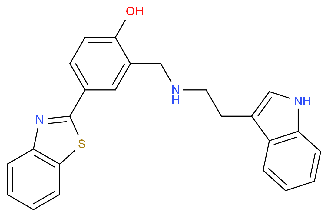 4-(1,3-benzothiazol-2-yl)-2-({[2-(1H-indol-3-yl)ethyl]amino}methyl)phenol_分子结构_CAS_)