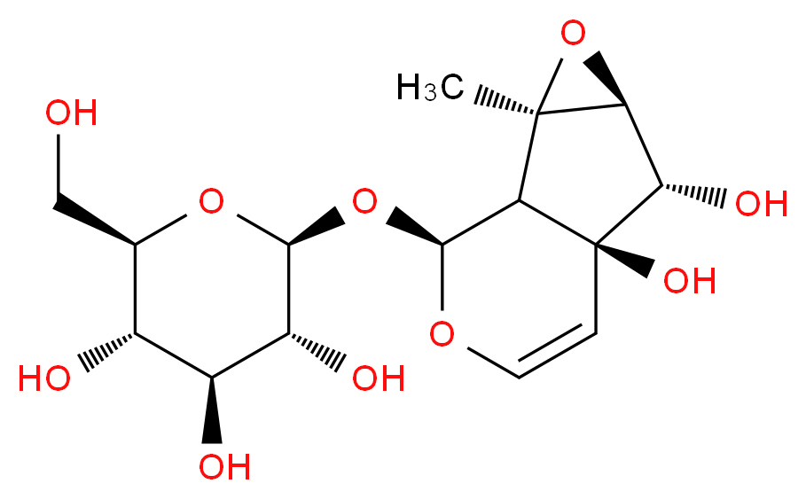 (2S,3R,4S,5S,6R)-2-{[(1S,2R,4S,5S,6S,10S)-5,6-dihydroxy-2-methyl-3,9-dioxatricyclo[4.4.0.0<sup>2</sup>,<sup>4</sup>]dec-7-en-10-yl]oxy}-6-(hydroxymethyl)oxane-3,4,5-triol_分子结构_CAS_20486-27-5