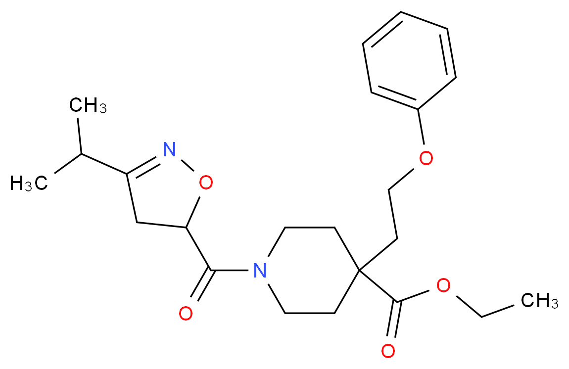 ethyl 1-[(3-isopropyl-4,5-dihydro-5-isoxazolyl)carbonyl]-4-(2-phenoxyethyl)-4-piperidinecarboxylate_分子结构_CAS_)