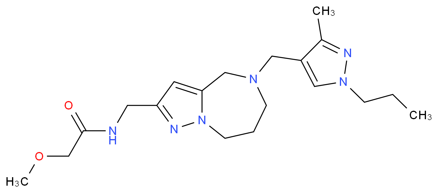 2-methoxy-N-({5-[(3-methyl-1-propyl-1H-pyrazol-4-yl)methyl]-5,6,7,8-tetrahydro-4H-pyrazolo[1,5-a][1,4]diazepin-2-yl}methyl)acetamide_分子结构_CAS_)