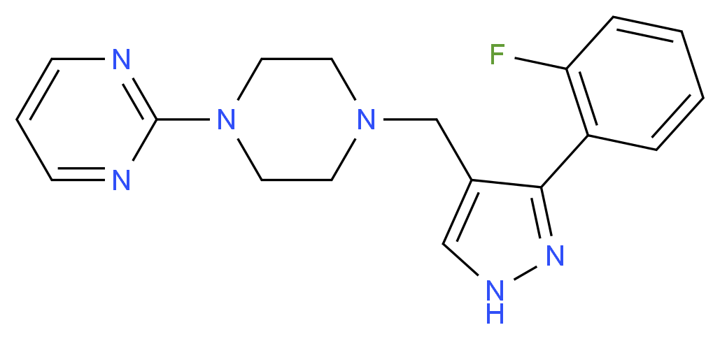 2-(4-{[3-(2-fluorophenyl)-1H-pyrazol-4-yl]methyl}-1-piperazinyl)pyrimidine_分子结构_CAS_)