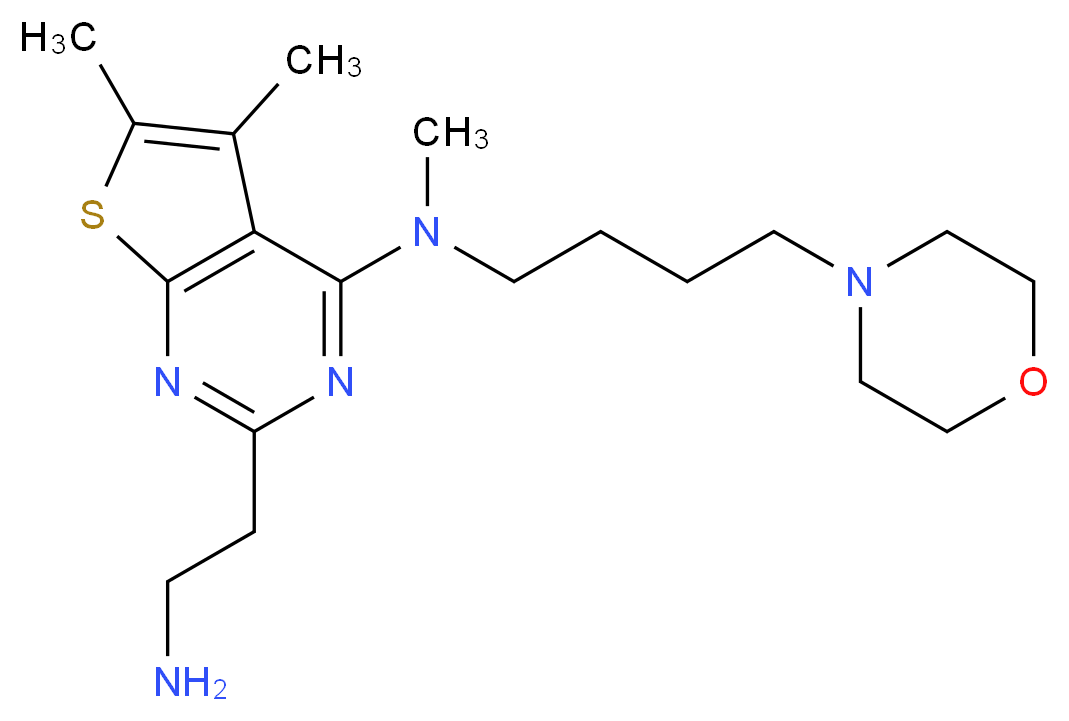 2-(2-aminoethyl)-N,5,6-trimethyl-N-(4-morpholin-4-ylbutyl)thieno[2,3-d]pyrimidin-4-amine_分子结构_CAS_)