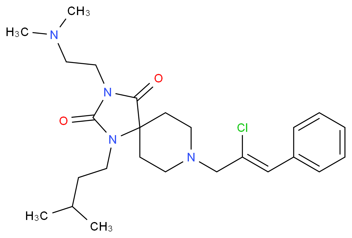 8-[(2Z)-2-chloro-3-phenyl-2-propen-1-yl]-3-[2-(dimethylamino)ethyl]-1-(3-methylbutyl)-1,3,8-triazaspiro[4.5]decane-2,4-dione_分子结构_CAS_)