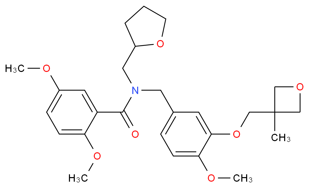 2,5-dimethoxy-N-{4-methoxy-3-[(3-methyl-3-oxetanyl)methoxy]benzyl}-N-(tetrahydro-2-furanylmethyl)benzamide_分子结构_CAS_)