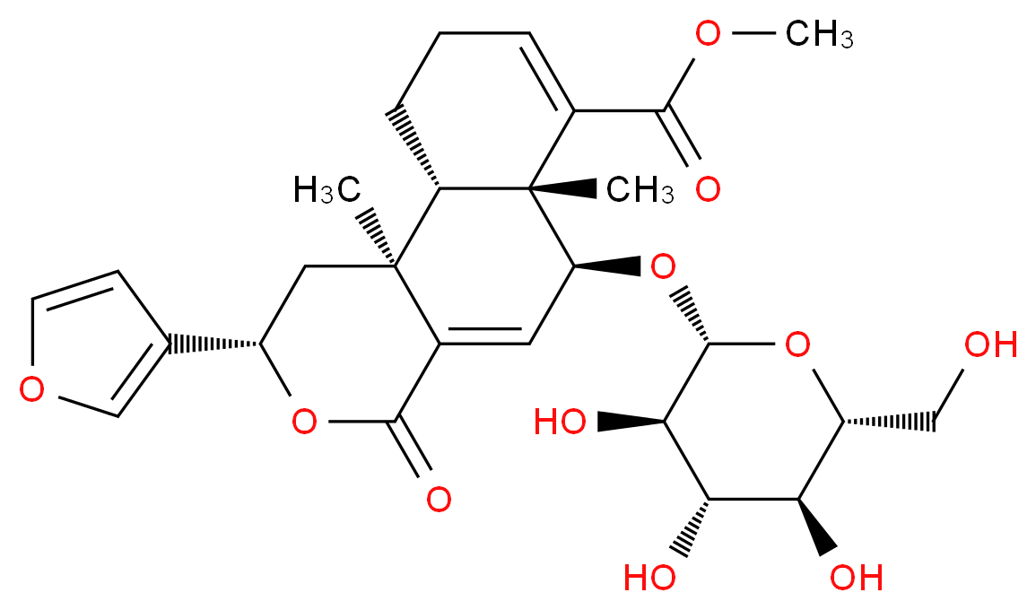 methyl (2S,6S,6aR,10aS,10bS)-2-(furan-3-yl)-6a,10b-dimethyl-4-oxo-6-{[(2R,3R,4S,5S,6R)-3,4,5-trihydroxy-6-(hydroxymethyl)oxan-2-yl]oxy}-1H,2H,4H,6H,6aH,9H,10H,10aH,10bH-naphtho[2,1-c]pyran-7-carboxylate_分子结构_CAS_151200-50-9