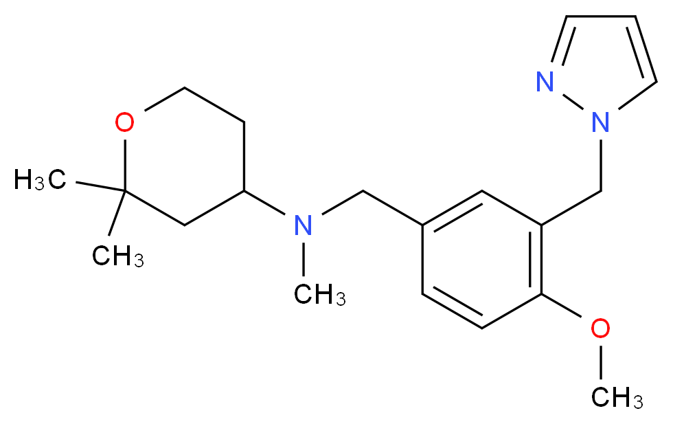 (2,2-dimethyltetrahydro-2H-pyran-4-yl)[4-methoxy-3-(1H-pyrazol-1-ylmethyl)benzyl]methylamine_分子结构_CAS_)