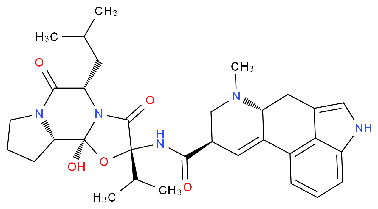 (4R,7R)-N-[(1S,2S,4R,7S)-2-hydroxy-7-(2-methylpropyl)-5,8-dioxo-4-(propan-2-yl)-3-oxa-6,9-diazatricyclo[7.3.0.0<sup>2</sup>,<sup>6</sup>]dodecan-4-yl]-6-methyl-6,11-diazatetracyclo[7.6.1.0<sup>2</sup>,<sup>7</sup>.0<sup>1</sup><sup>2</sup>,<sup>1</sup><sup>6</sup>]hexadeca-1(16),2,9,12,14-pentaene-4-carboxamide_分子结构_CAS_511-09-1