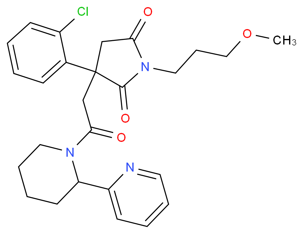 3-(2-chlorophenyl)-1-(3-methoxypropyl)-3-{2-oxo-2-[2-(2-pyridinyl)-1-piperidinyl]ethyl}-2,5-pyrrolidinedione_分子结构_CAS_)